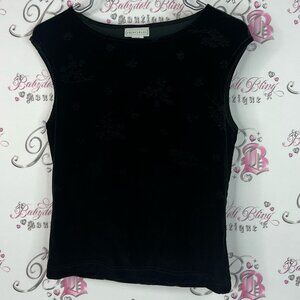 Principles top velour flowers floral embedded style shirt Black Floral Tank Top